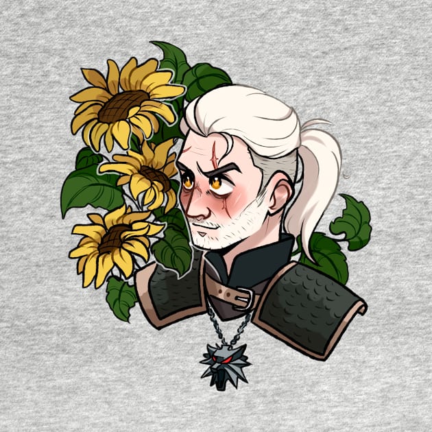 Geralt and sunflowers by gaypompeii